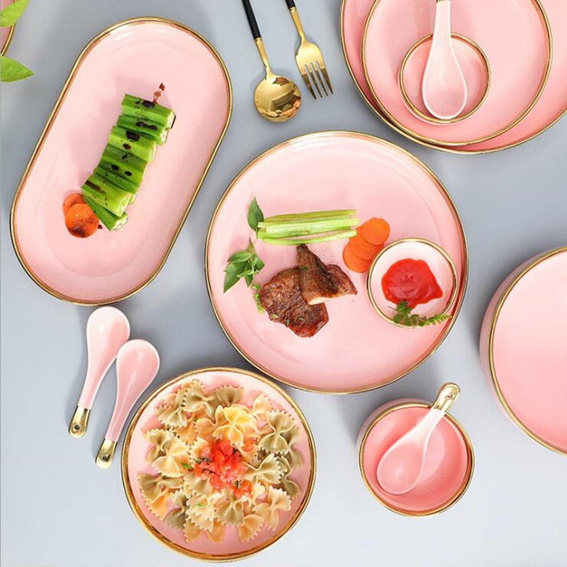 Pink with Golden Rim Tableware