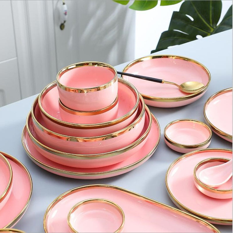 Pink with Golden Rim Tableware