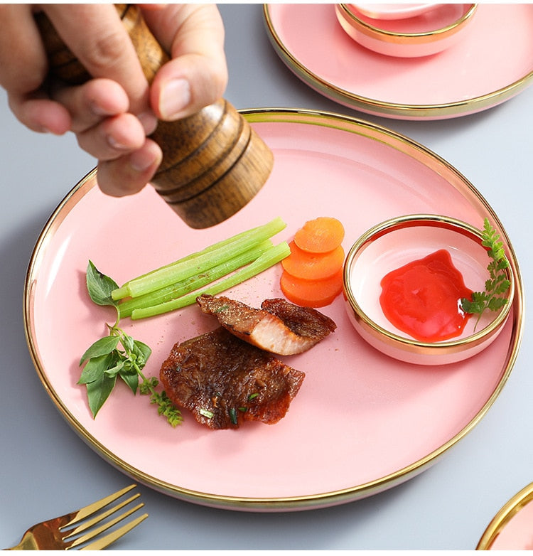 Pink with Golden Rim Tableware