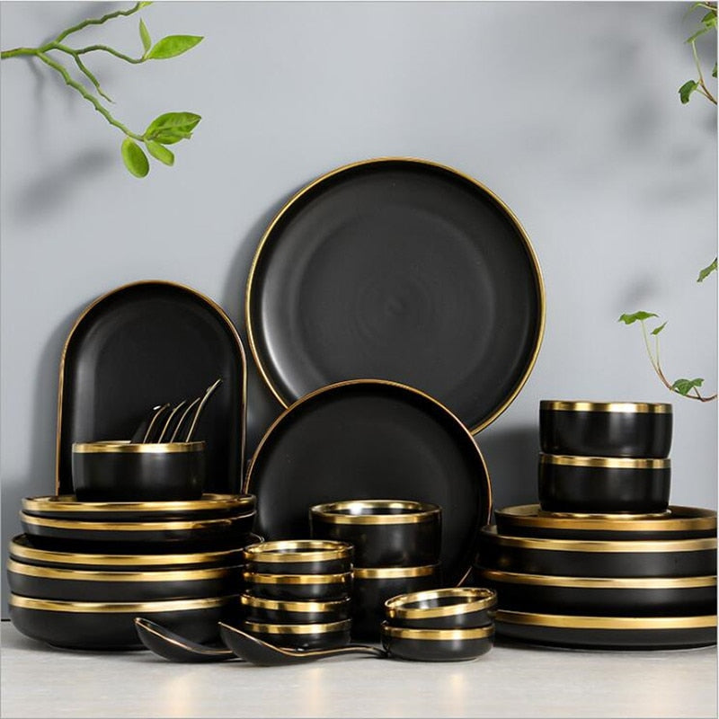 Black with Golden Rim Tableware