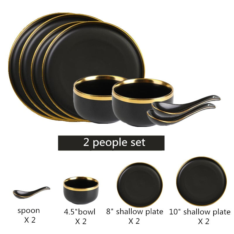 Black with Golden Rim Tableware