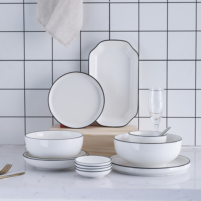 White With Black Edge Ceramic Tableware