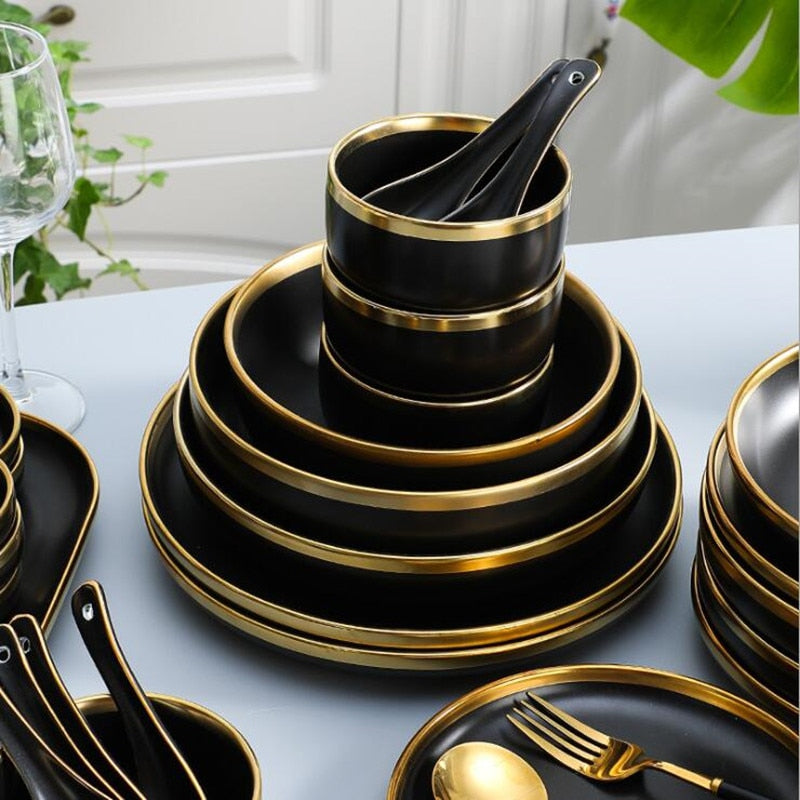 Black with Golden Rim Tableware