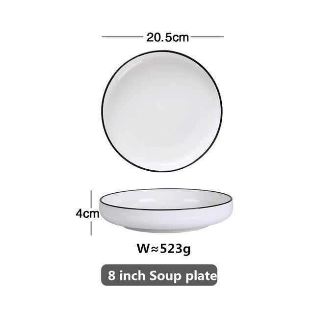 White With Black Edge Ceramic Tableware