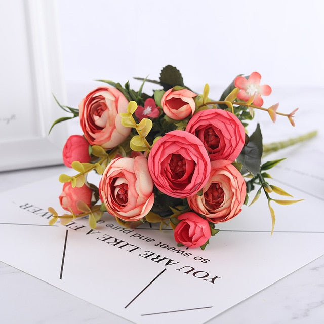 Floral Collection - Silk Blooming Roses and Daisy Bouquet
